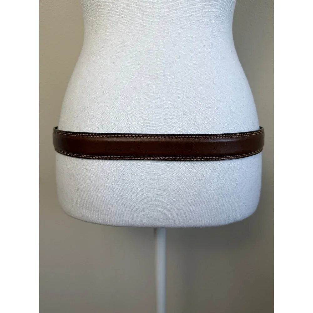 Dockers Mens Genuine Leather Belt Brown Contrast Stitch Brass 34-36 Old Money